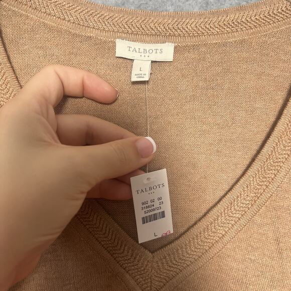 Talbots Sweater L Cabincore Multicolor V neck Block Color Button Side Hem NEW - Picture 5 of 6